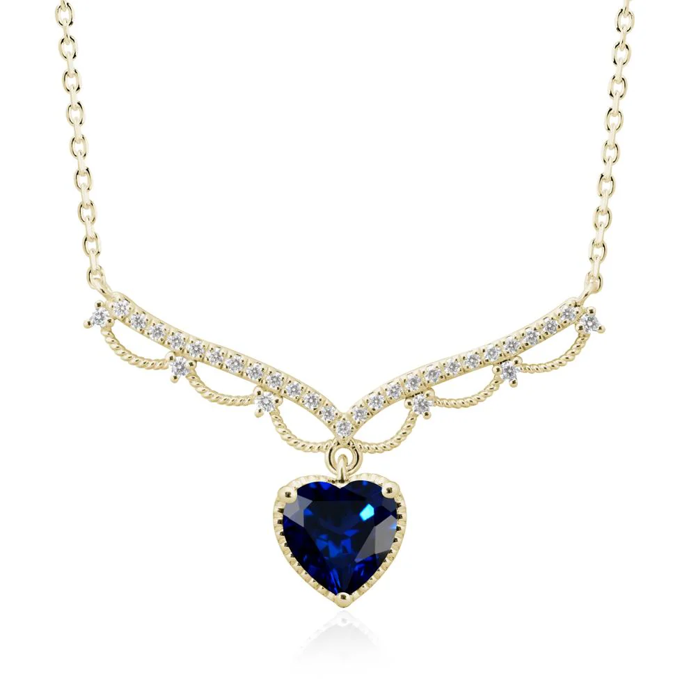 Heart Shaped Sapphire V Shaped Necklace - Image 4