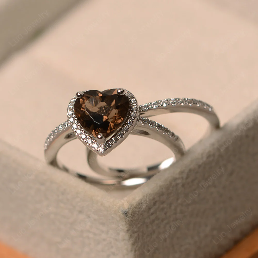 Heart Shaped Smoky Quartz Wedding Ring Set - Image 2