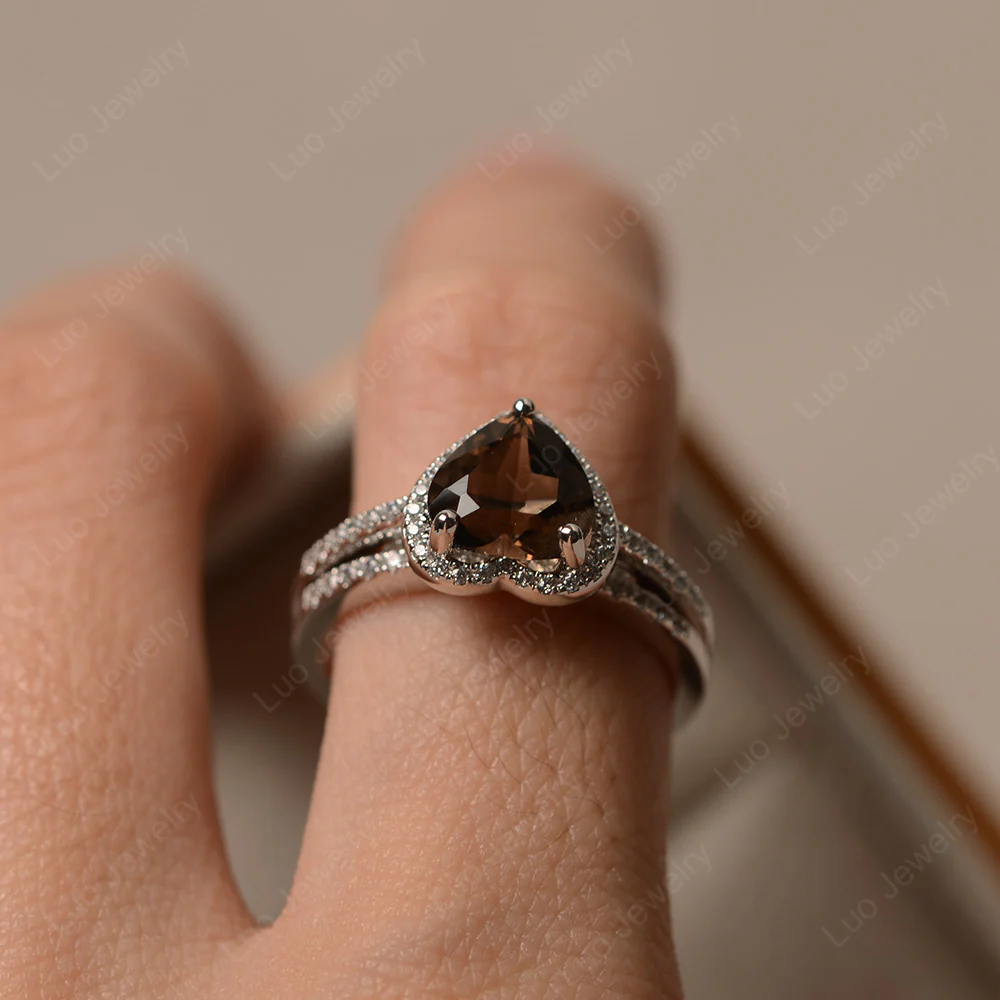 Heart Shaped Smoky Quartz Wedding Ring Set - Image 4
