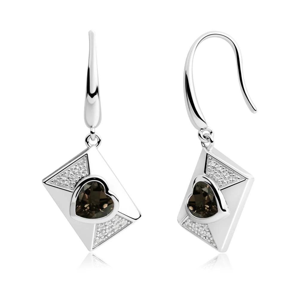 Heart Shaped Smoky Quartz Love Letter Envelope Eearrings - Image 3