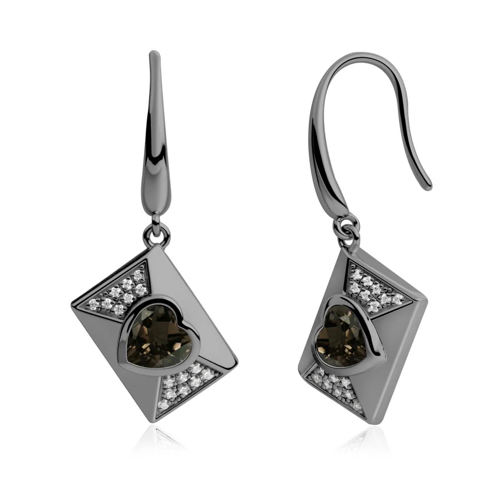 Heart Shaped Smoky Quartz Love Letter Envelope Eearrings - Image 6