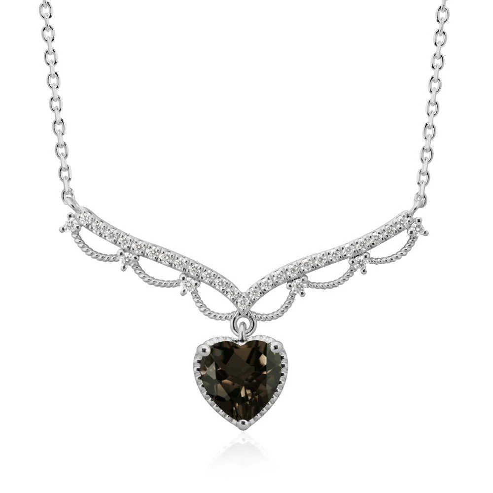 Heart Shaped Smoky Quartz Necklace with Pave Accents