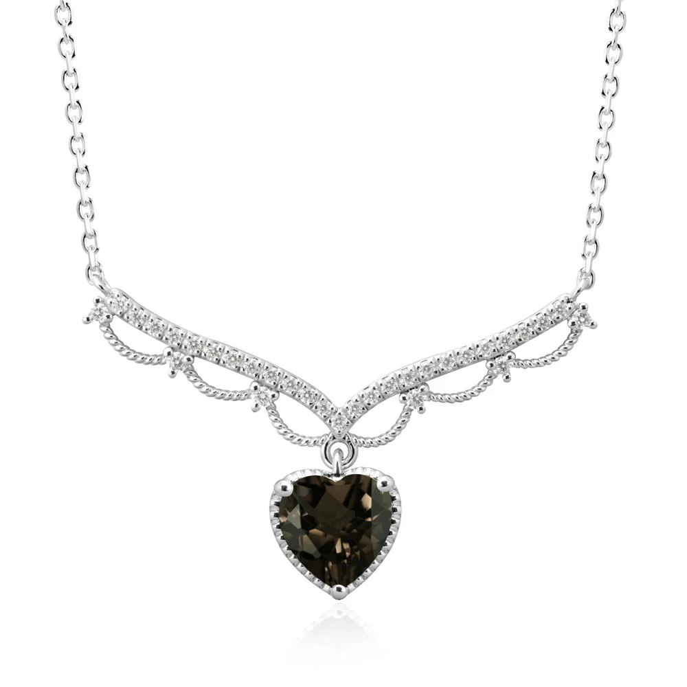 Heart Shaped Smoky Quartz Necklace with Pave Accents - Image 6