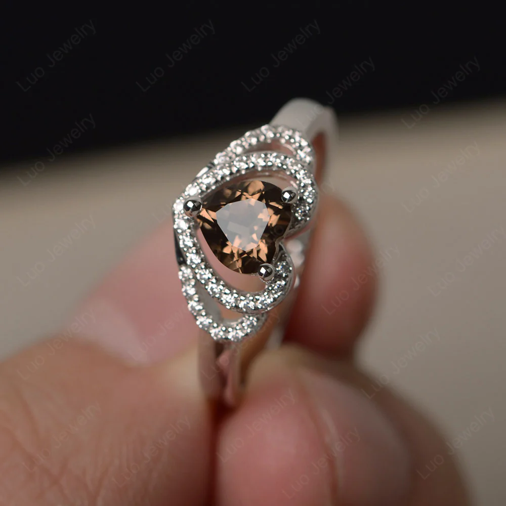 Smoky Quartz Double Halo Heart Ring