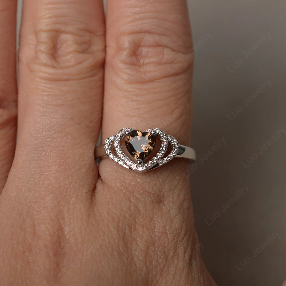 Smoky Quartz Double Halo Heart Ring - Image 3
