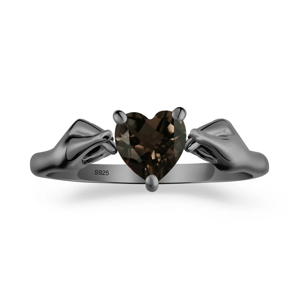 Heart Shaped Smoky Quartz Ring with Finger Heart - Image 2