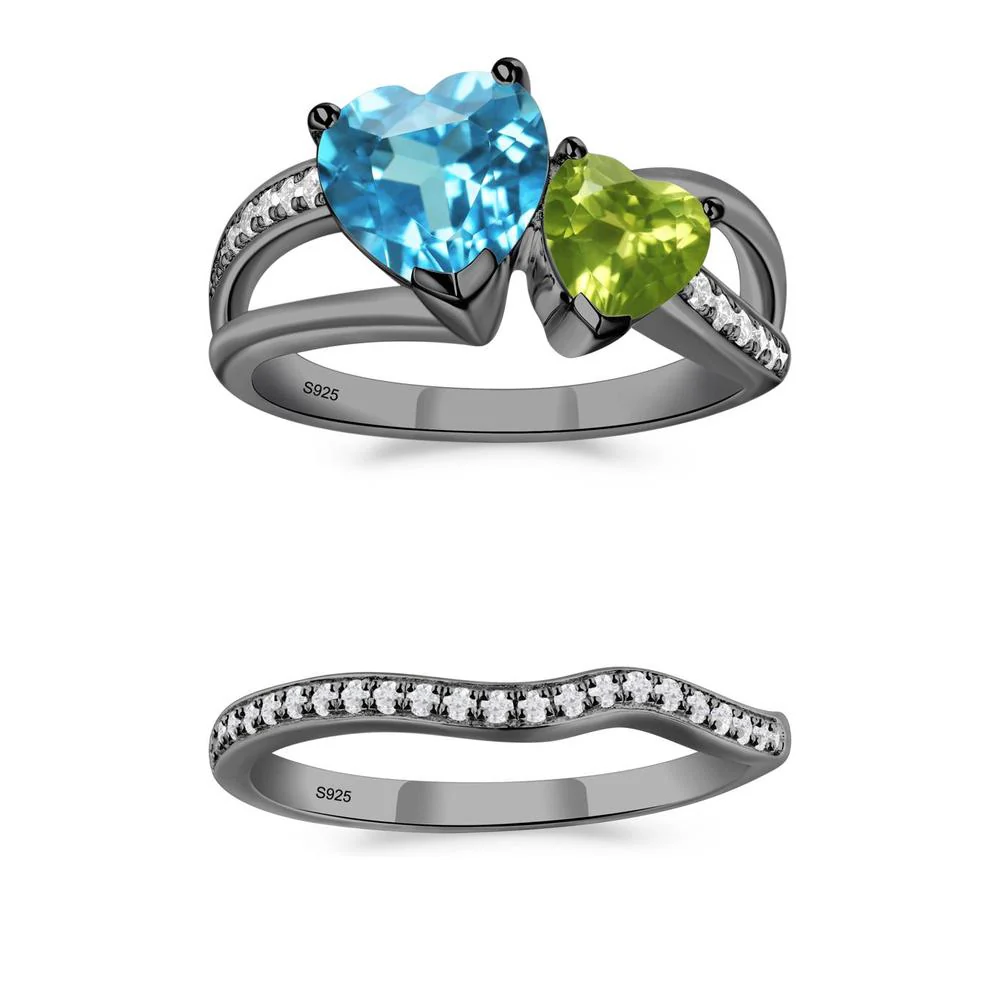 Swiss Blue Topaz and Peridot Heart Toi Et Moi Ring - Image 11