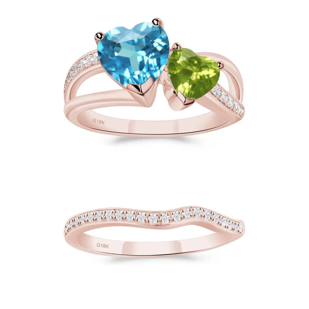 Swiss Blue Topaz and Peridot Heart Toi Et Moi Ring - Image 13