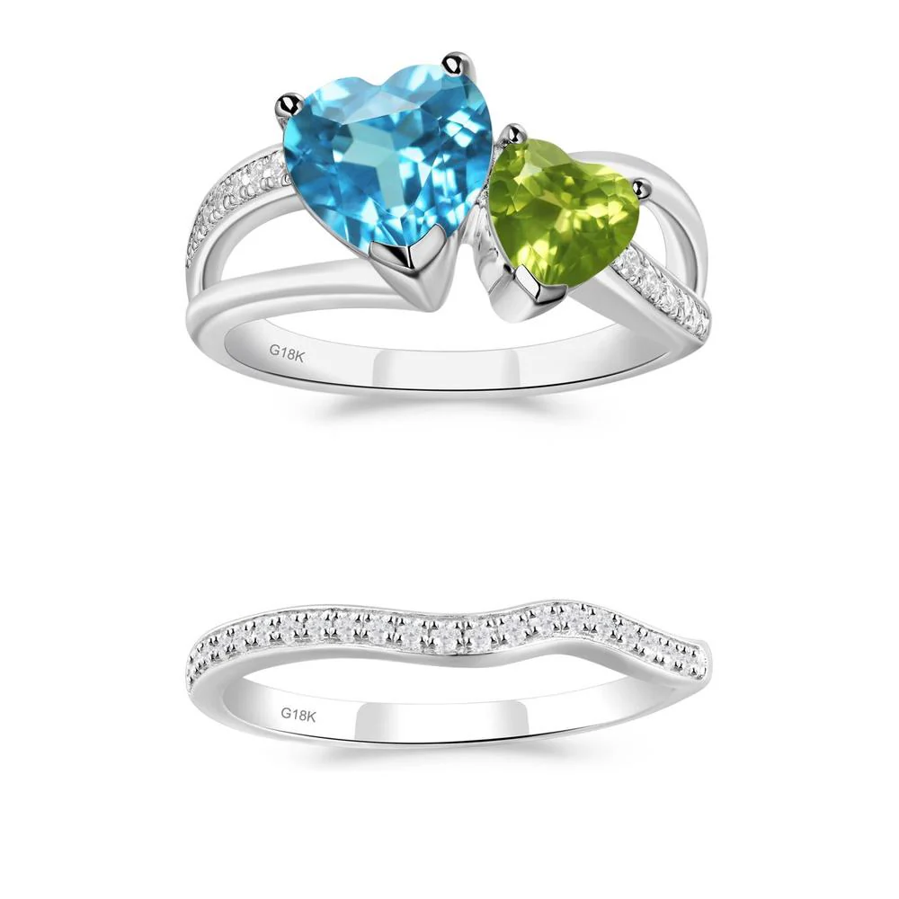 Swiss Blue Topaz and Peridot Heart Toi Et Moi Ring - Image 15