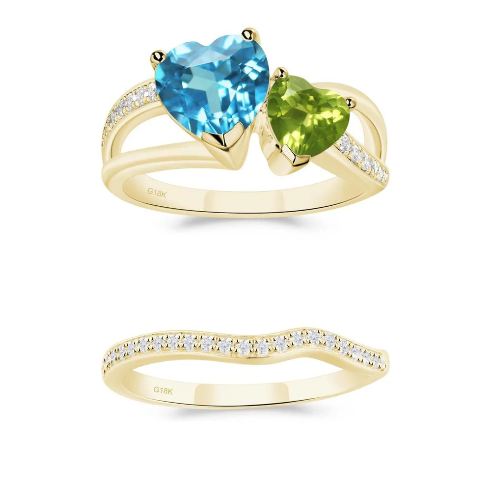 Swiss Blue Topaz and Peridot Heart Toi Et Moi Ring - Image 21