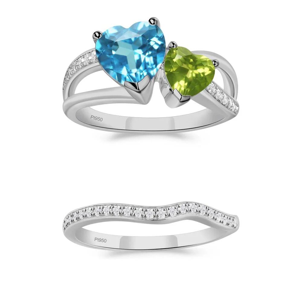 Swiss Blue Topaz and Peridot Heart Toi Et Moi Ring - Image 27