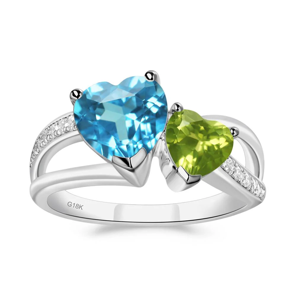 Swiss Blue Topaz and Peridot Heart Toi Et Moi Ring - Image 3