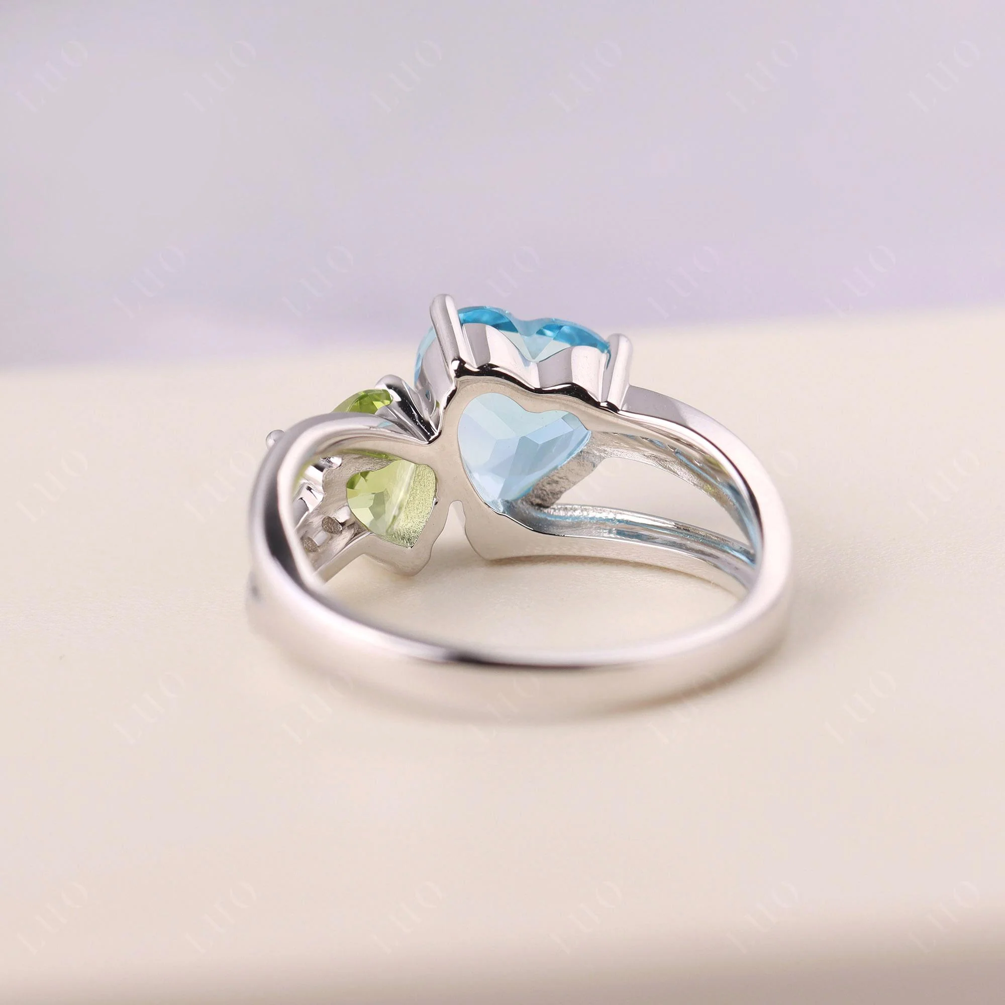 Swiss Blue Topaz and Peridot Heart Toi Et Moi Ring - Image 31