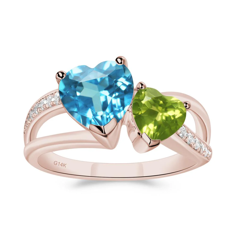 Swiss Blue Topaz and Peridot Heart Toi Et Moi Ring - Image 4