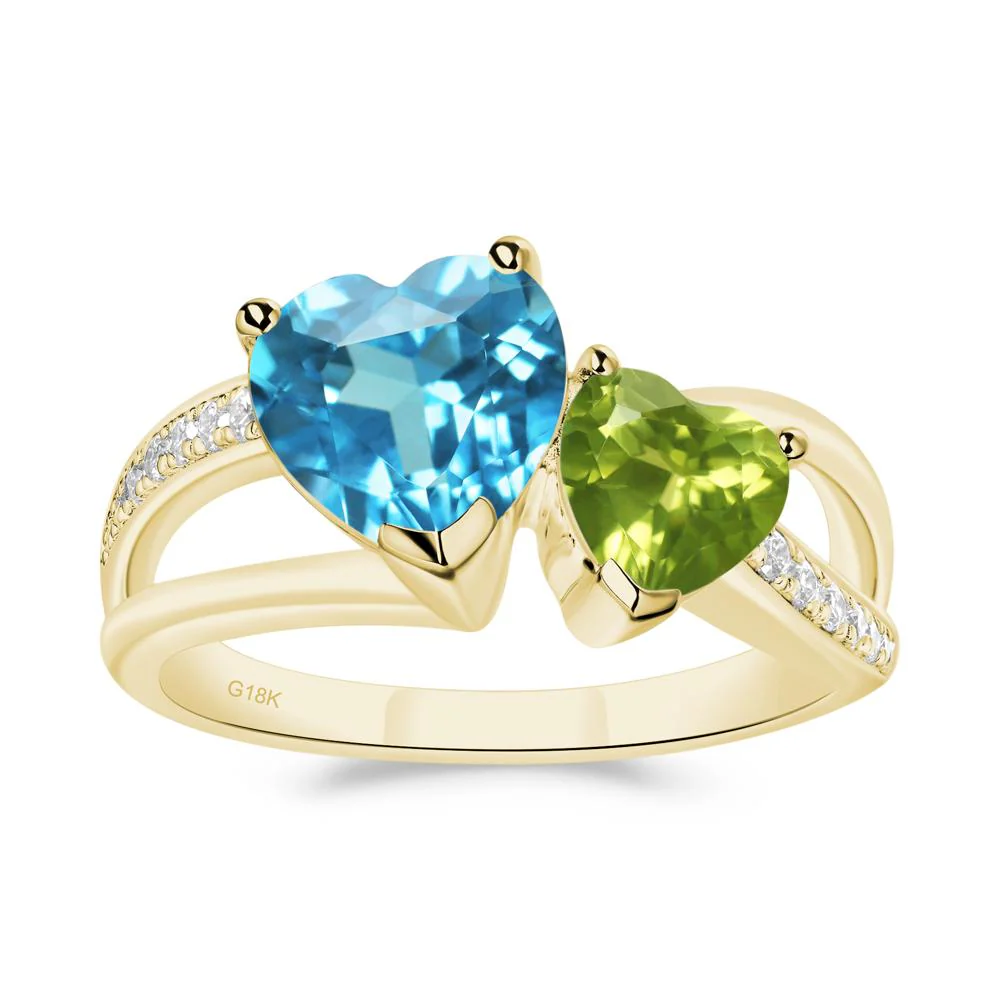 Swiss Blue Topaz and Peridot Heart Toi Et Moi Ring - Image 6