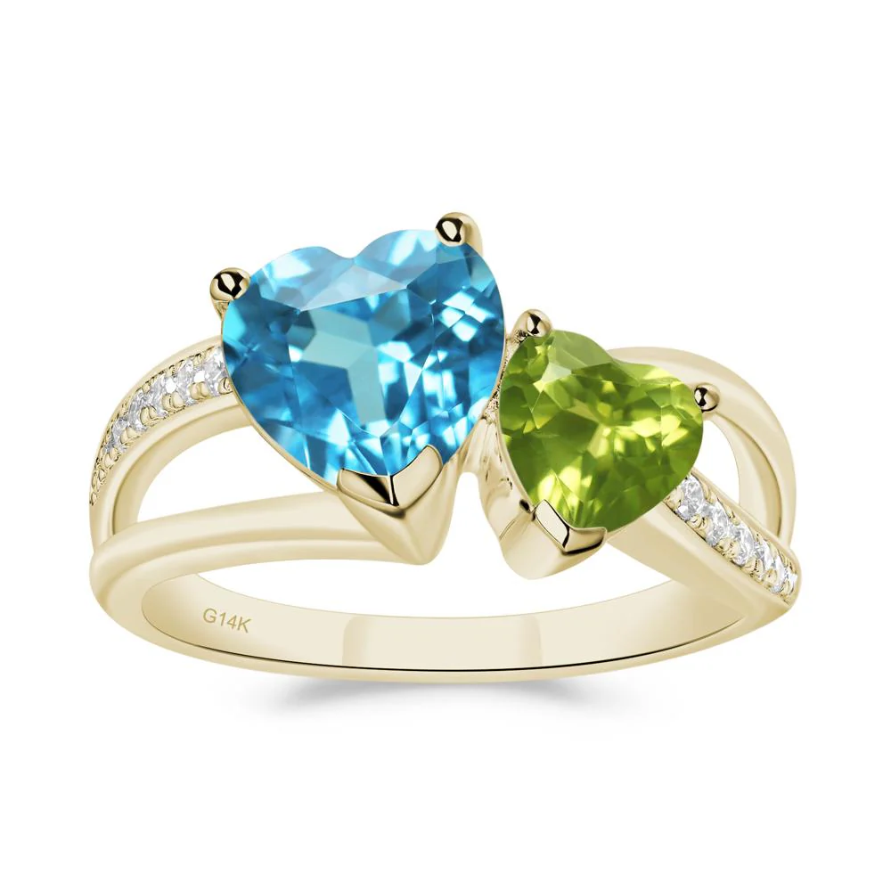 Swiss Blue Topaz and Peridot Heart Toi Et Moi Ring - Image 8