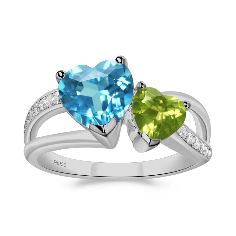 Swiss Blue Topaz and Peridot Heart Toi Et Moi Ring - Image 9