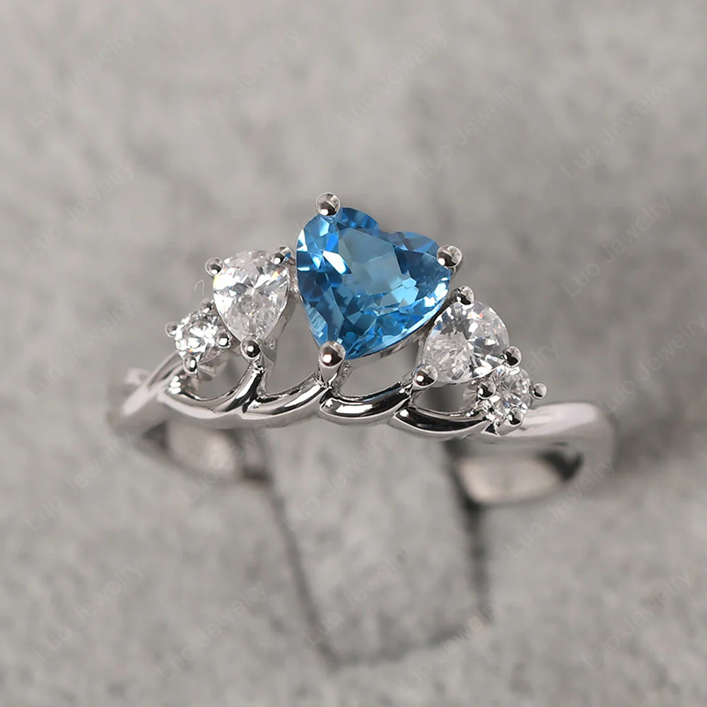 Heart Shaped Swiss Blue Topaz Cluster Ring