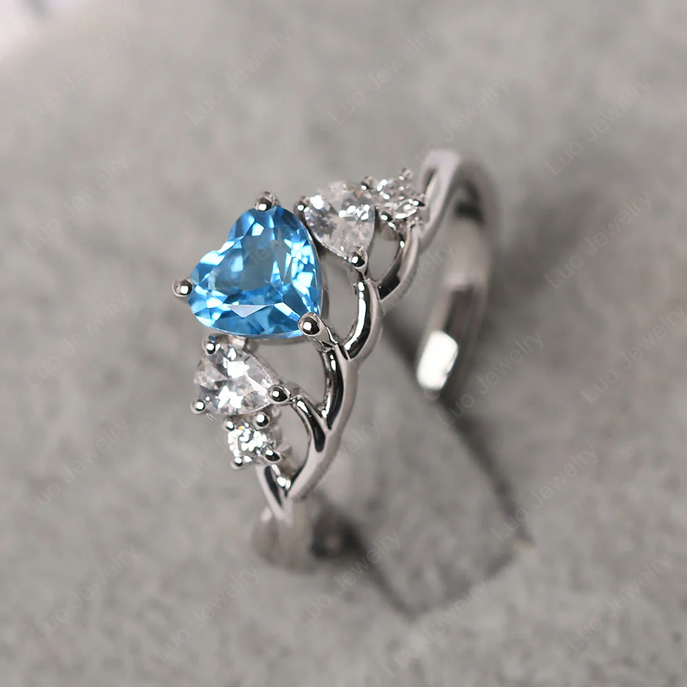Heart Shaped Swiss Blue Topaz Cluster Ring - Image 2