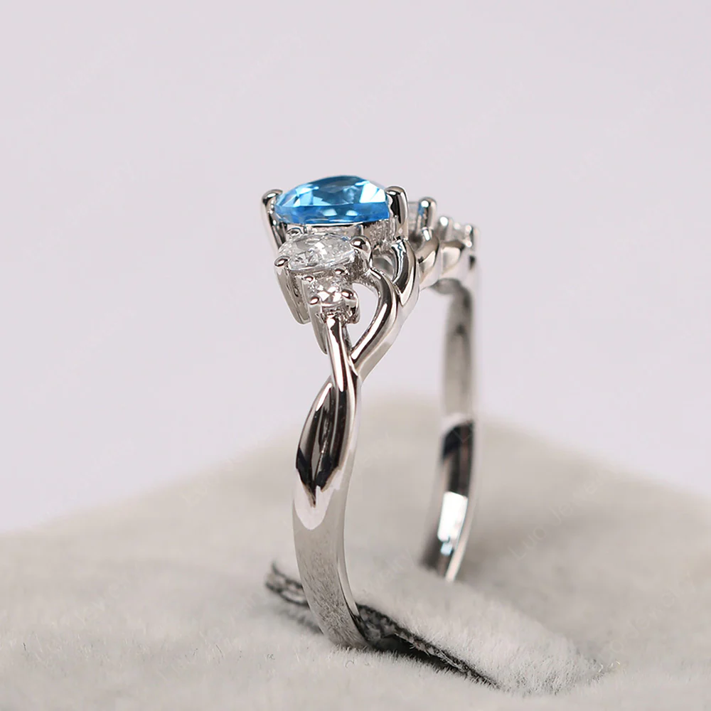 Heart Shaped Swiss Blue Topaz Cluster Ring - Image 3
