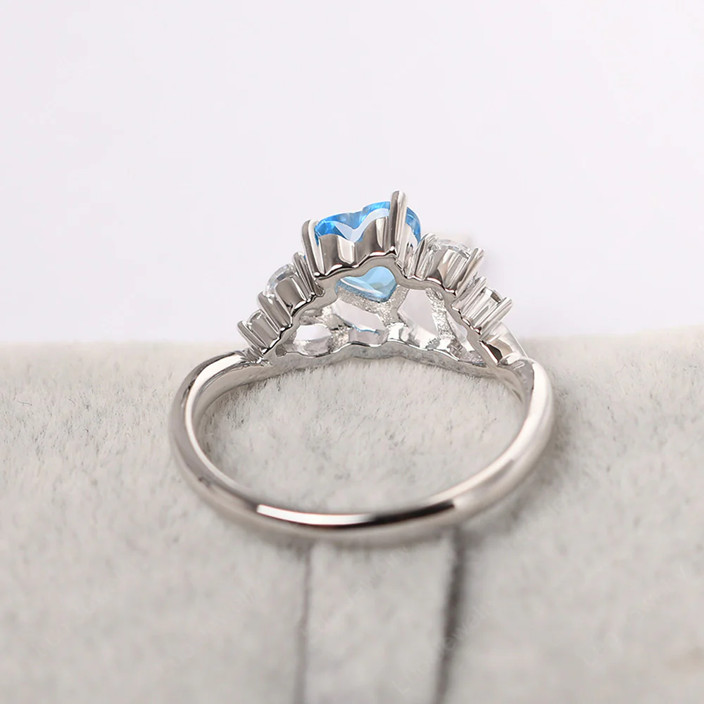 Heart Shaped Swiss Blue Topaz Cluster Ring - Image 4