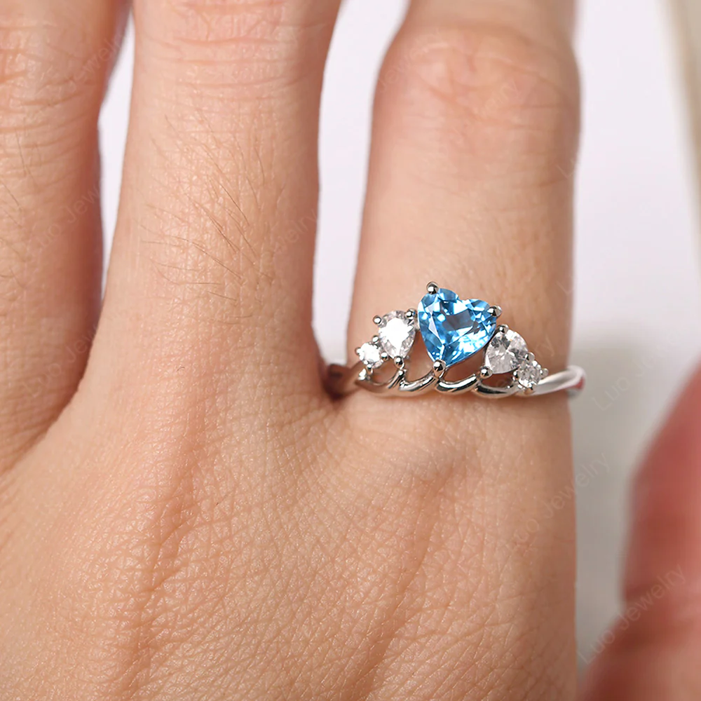 Heart Shaped Swiss Blue Topaz Cluster Ring - Image 5