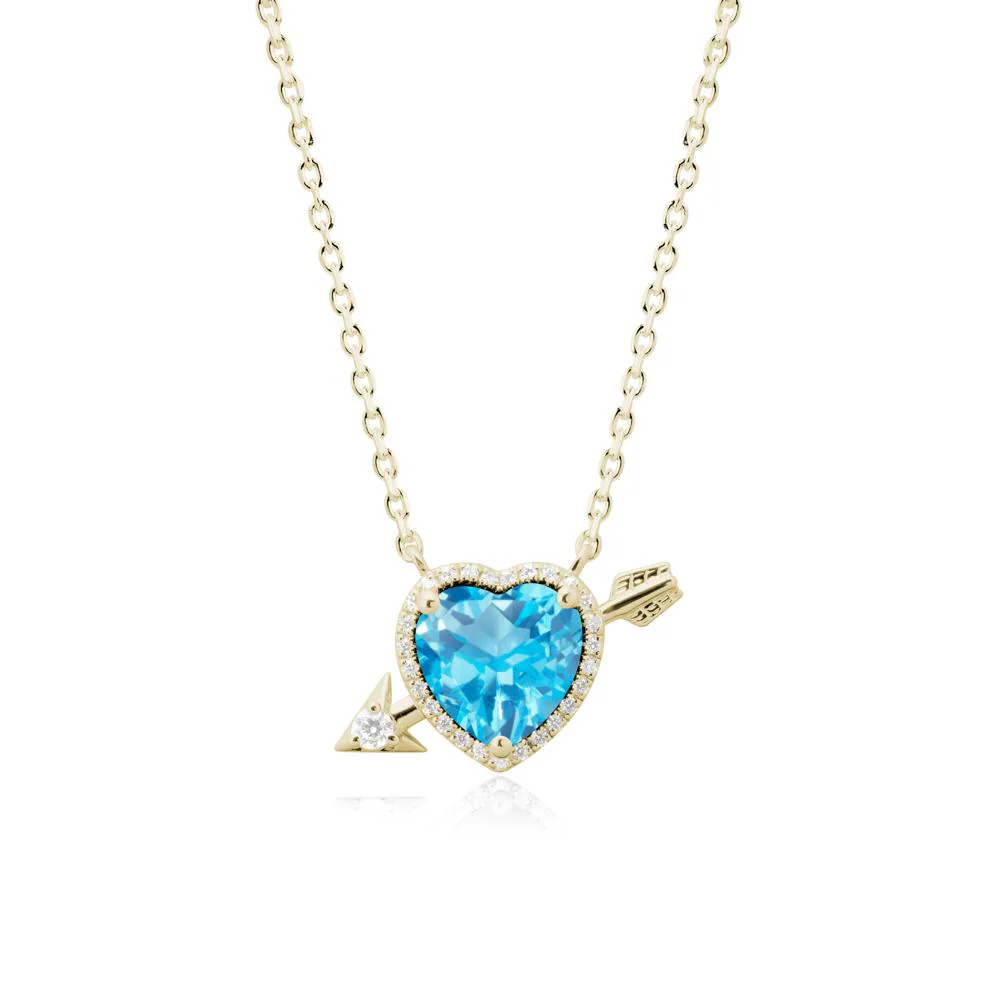 Heart Shaped Swiss Blue Topaz Cupid's Arrow Necklace - Image 3