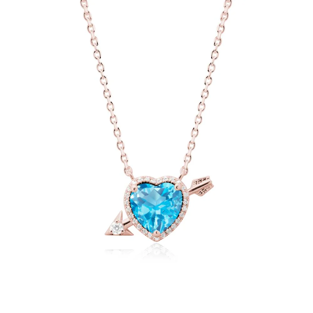 Heart Shaped Swiss Blue Topaz Cupid's Arrow Necklace - Image 4