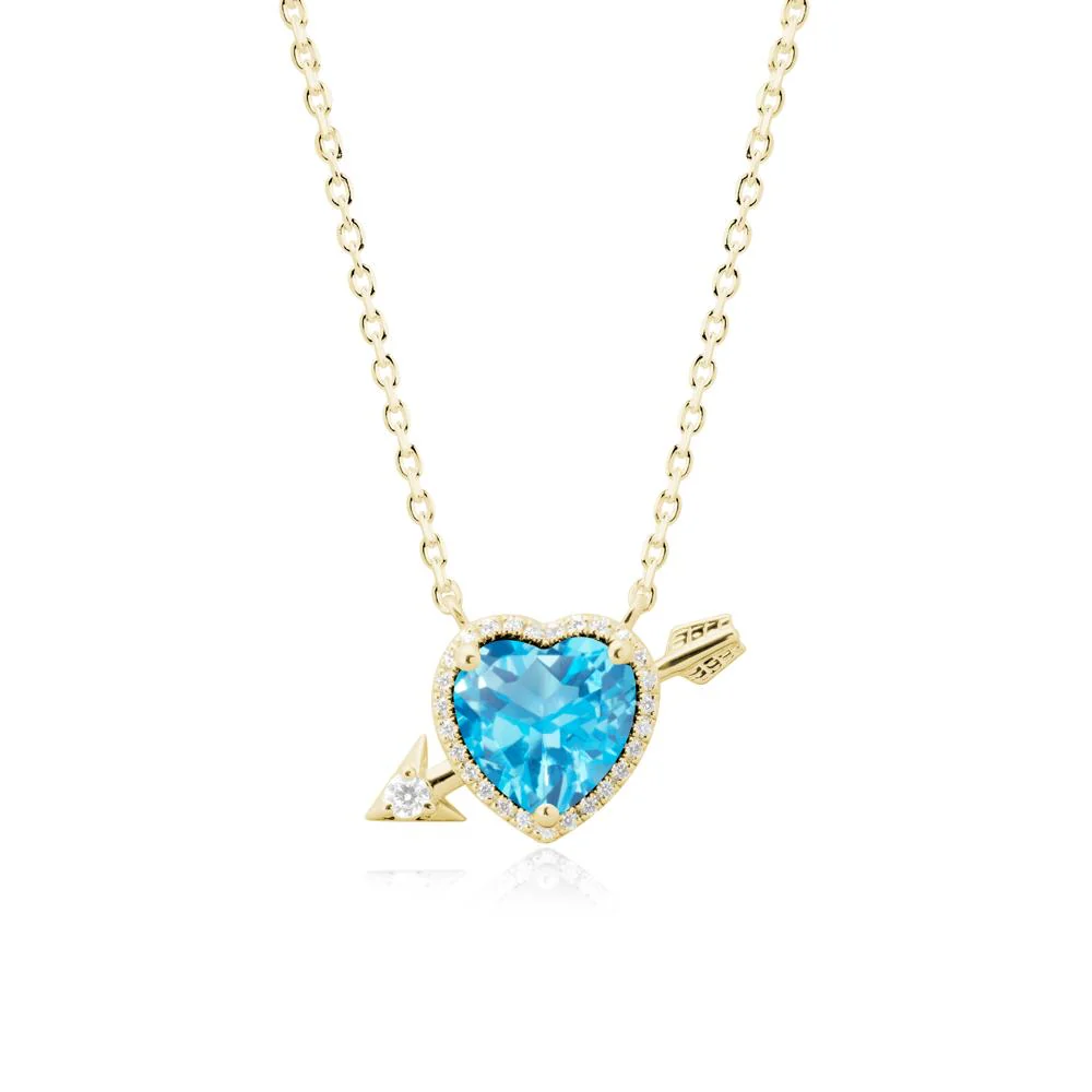 Heart Shaped Swiss Blue Topaz Cupid's Arrow Necklace - Image 6