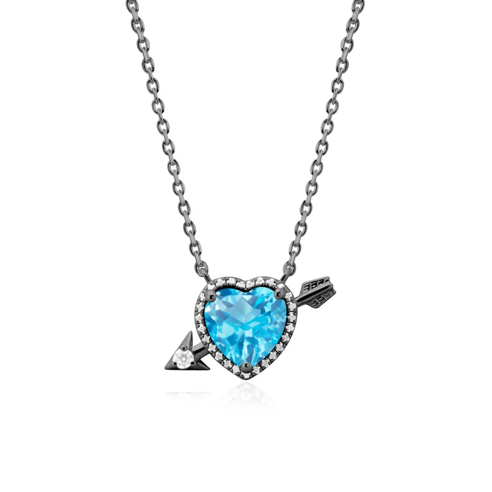 Heart Shaped Swiss Blue Topaz Cupid's Arrow Necklace - Image 7