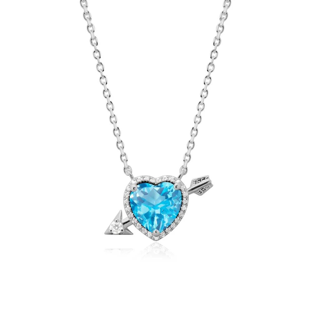 Heart Shaped Swiss Blue Topaz Cupid's Arrow Necklace - Image 8