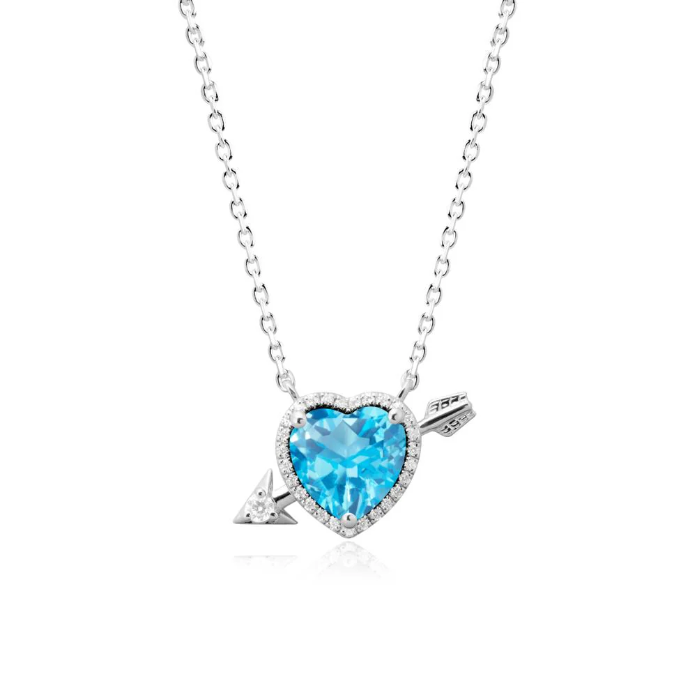 Heart Shaped Swiss Blue Topaz Cupid's Arrow Necklace - Image 9