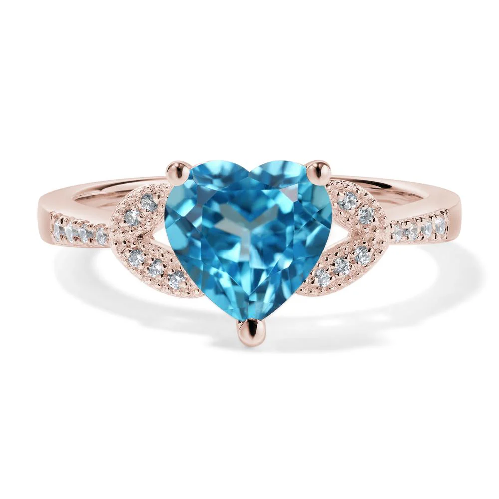 Heart Shaped Swiss Blue Topaz Engagement Ring