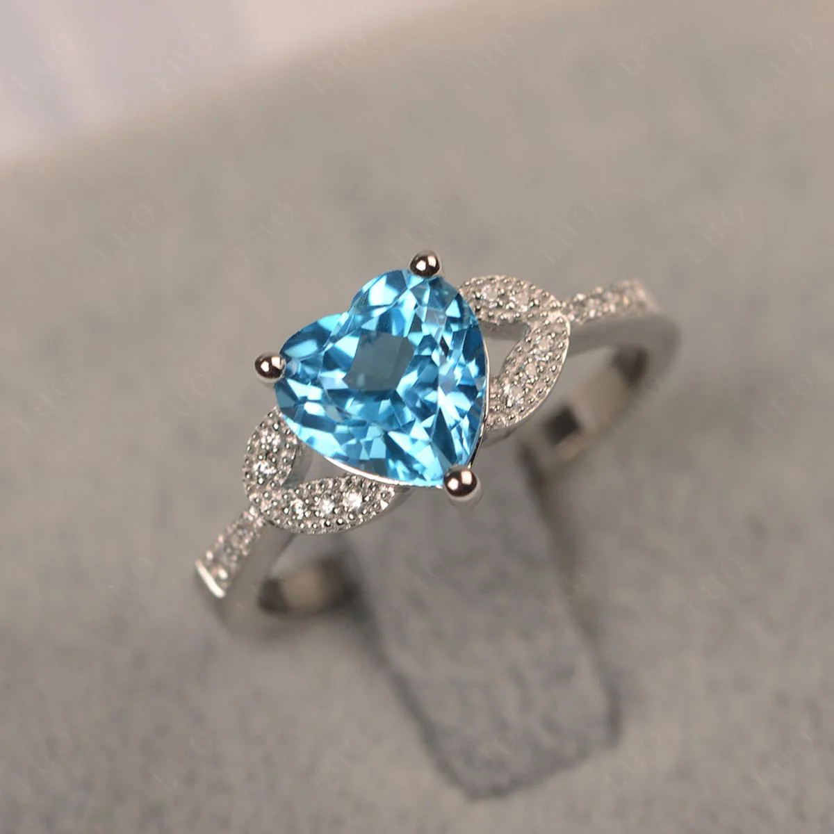 Heart Shaped Swiss Blue Topaz Engagement Ring - Image 10