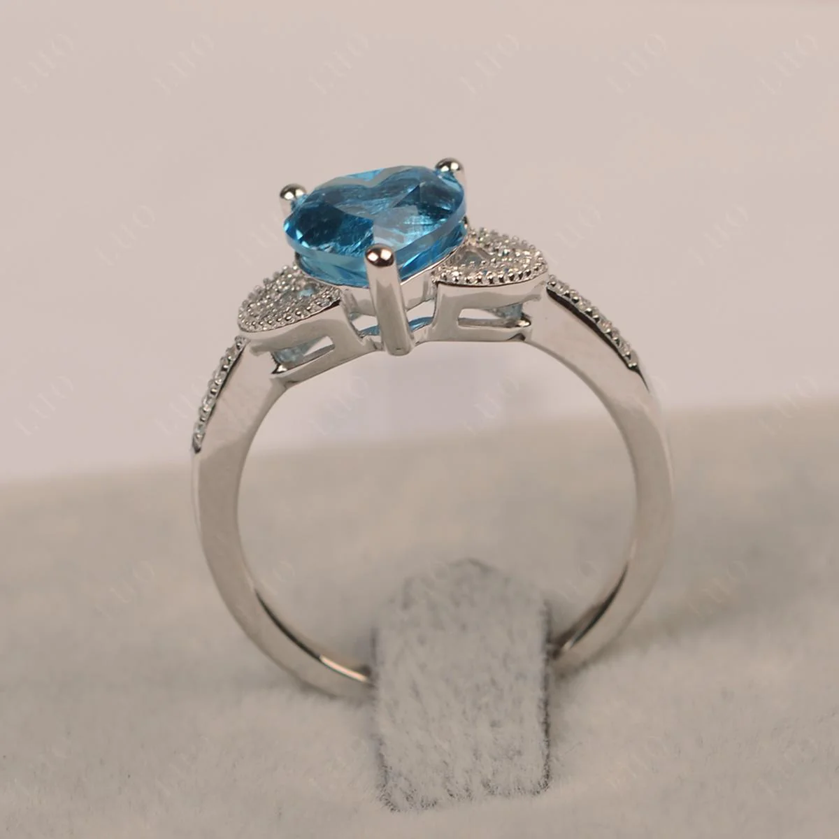 Heart Shaped Swiss Blue Topaz Engagement Ring - Image 11