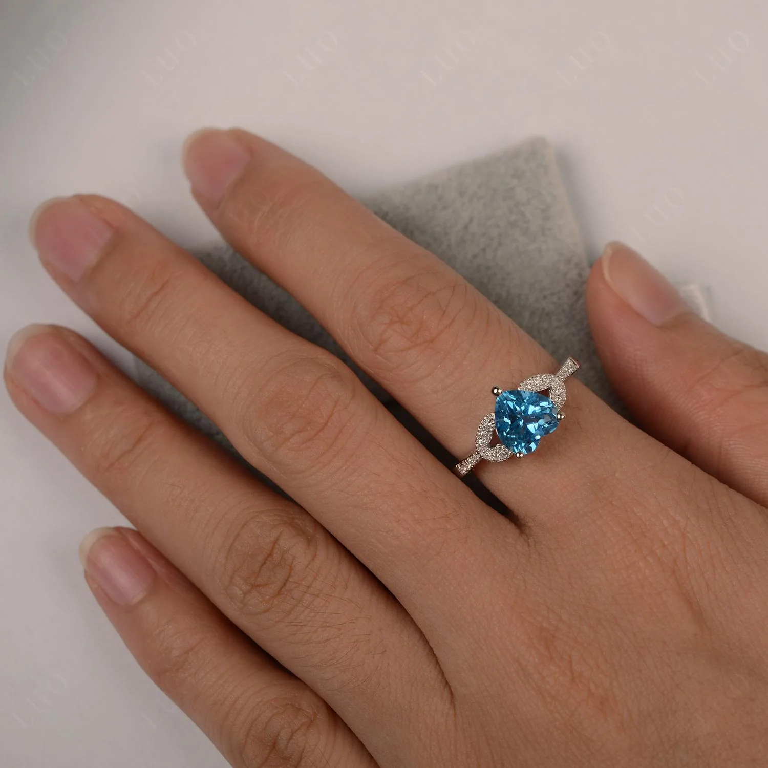 Heart Shaped Swiss Blue Topaz Engagement Ring - Image 12
