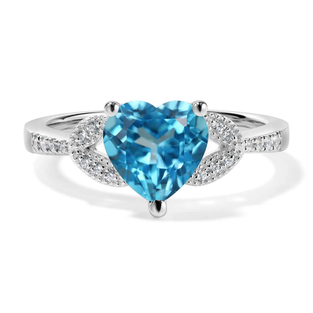 Heart Shaped Swiss Blue Topaz Engagement Ring - Image 4