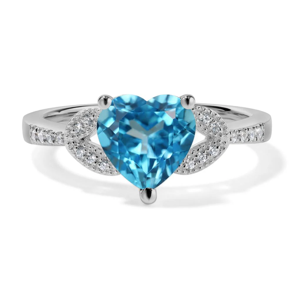 Heart Shaped Swiss Blue Topaz Engagement Ring - Image 6
