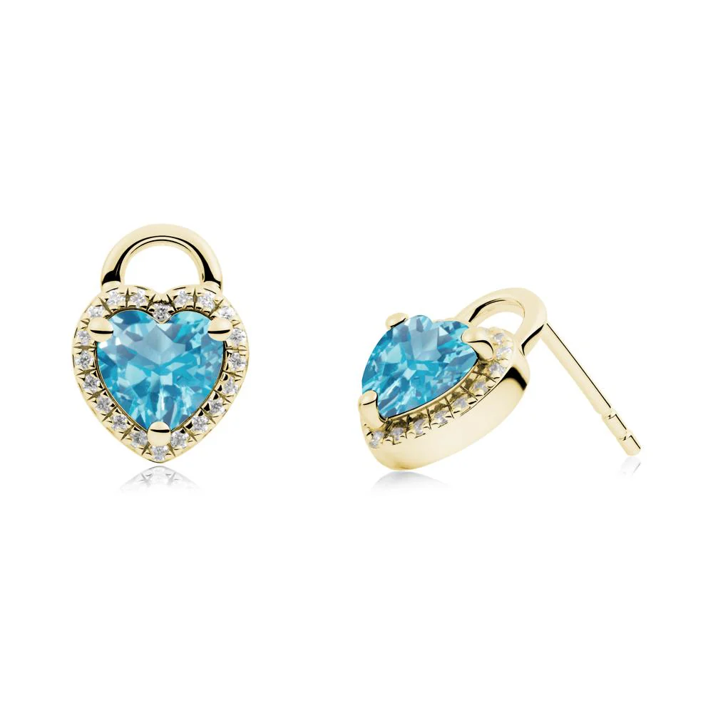 Heart Shaped Swiss Blue Topaz Halo Stud Earrings - Image 7