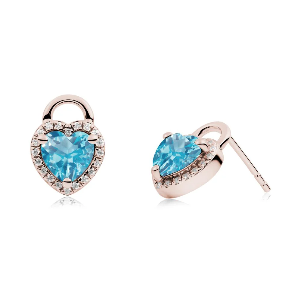 Heart Shaped Swiss Blue Topaz Halo Stud Earrings - Image 8