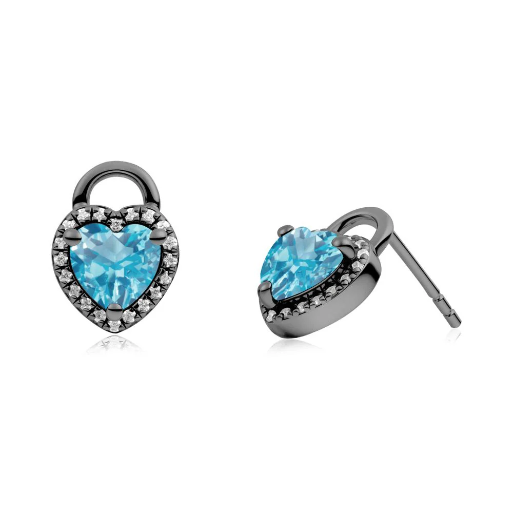 Heart Shaped Swiss Blue Topaz Halo Stud Earrings - Image 9