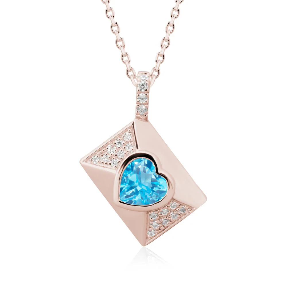 Heart Shaped Swiss Blue Topaz Love Letter Envelope Pendant