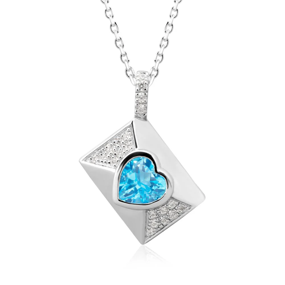 Heart Shaped Swiss Blue Topaz Love Letter Envelope Pendant - Image 2
