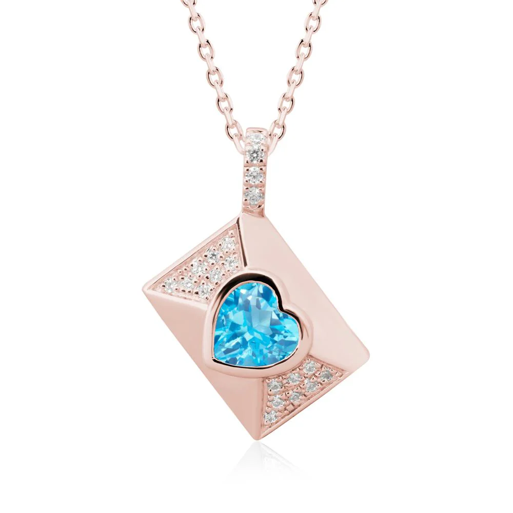 Heart Shaped Swiss Blue Topaz Love Letter Envelope Pendant - Image 4