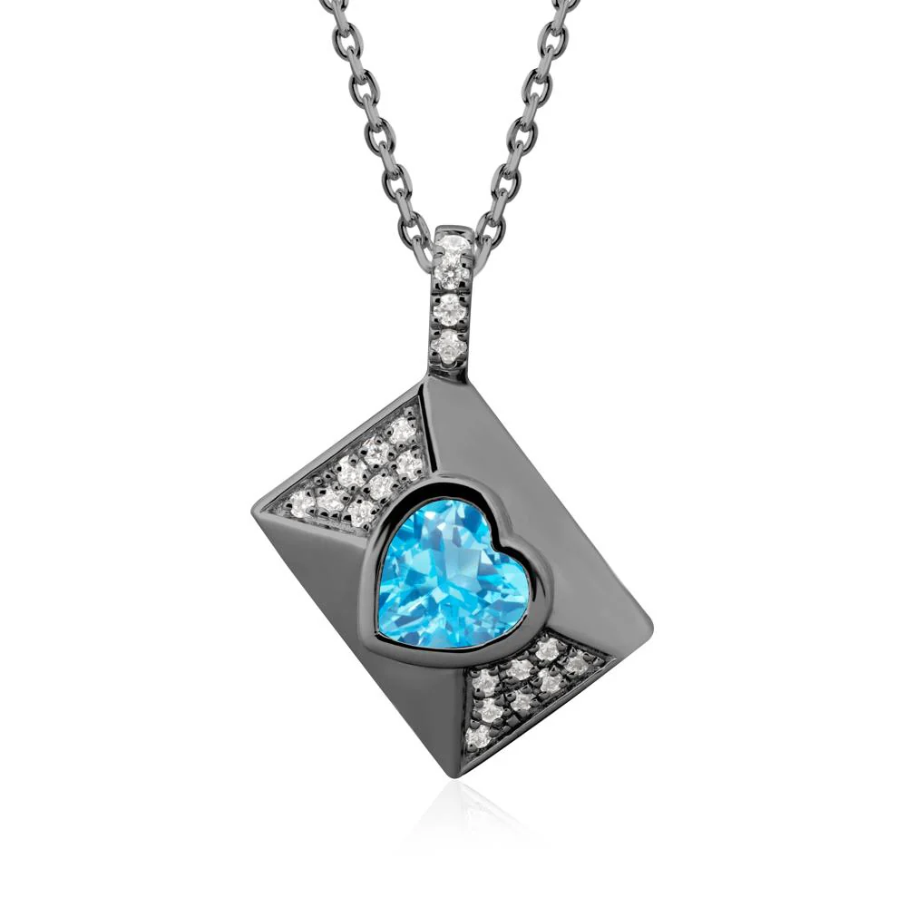 Heart Shaped Swiss Blue Topaz Love Letter Envelope Pendant - Image 7