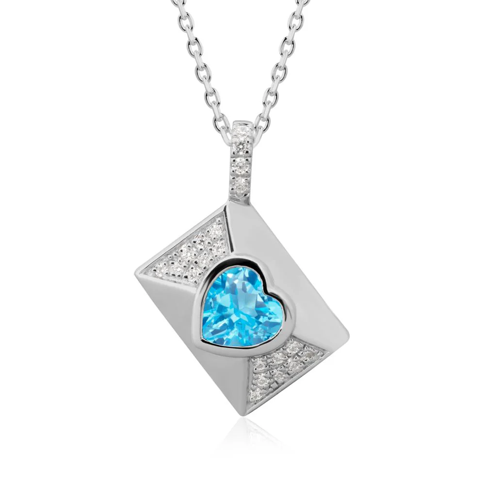 Heart Shaped Swiss Blue Topaz Love Letter Envelope Pendant - Image 8