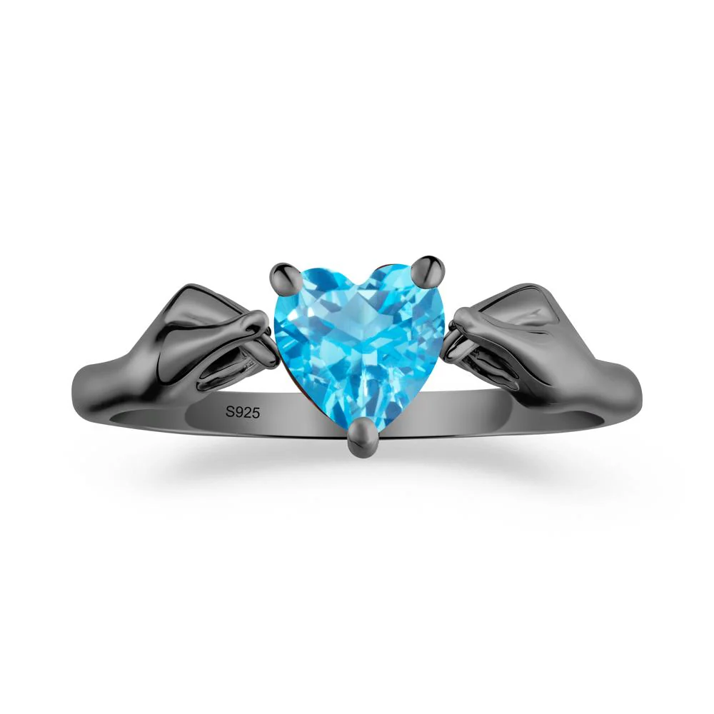 Heart Shaped Swiss Blue Topaz Ring with Finger Heart