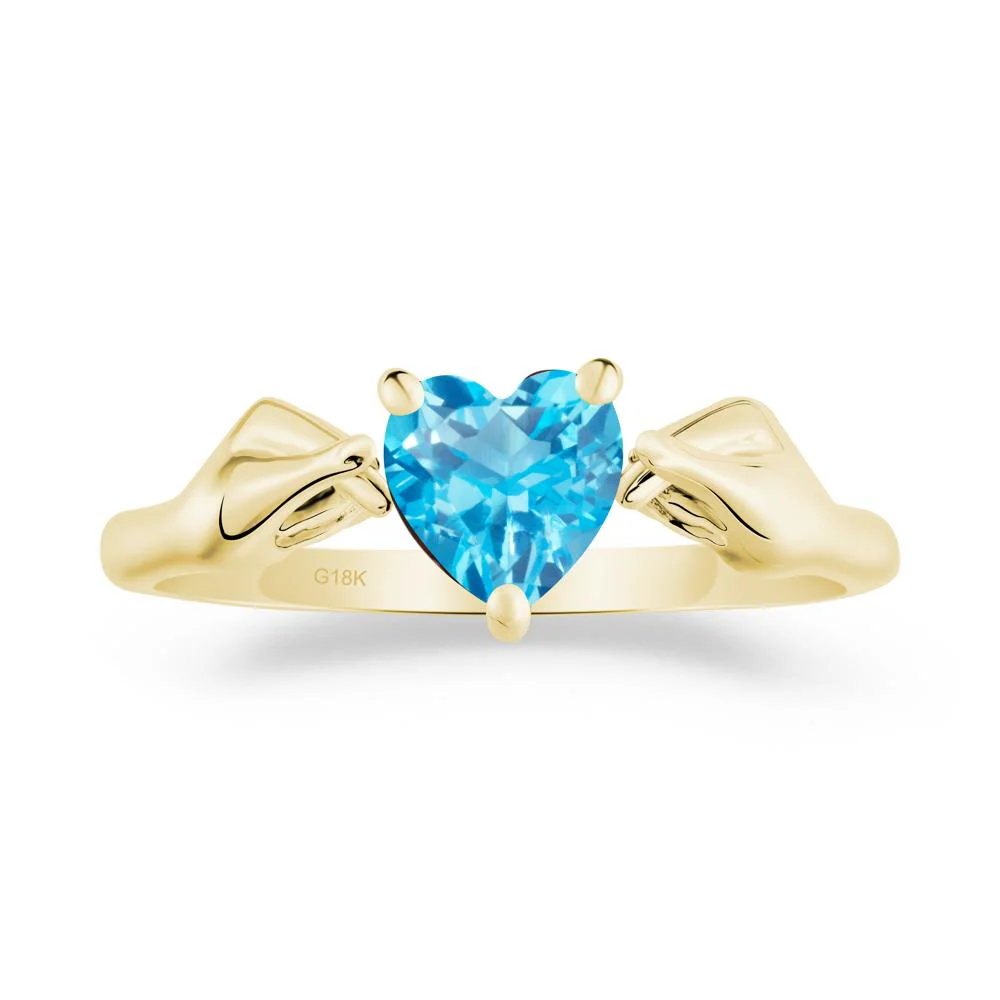 Heart Shaped Swiss Blue Topaz Ring with Finger Heart - Image 2