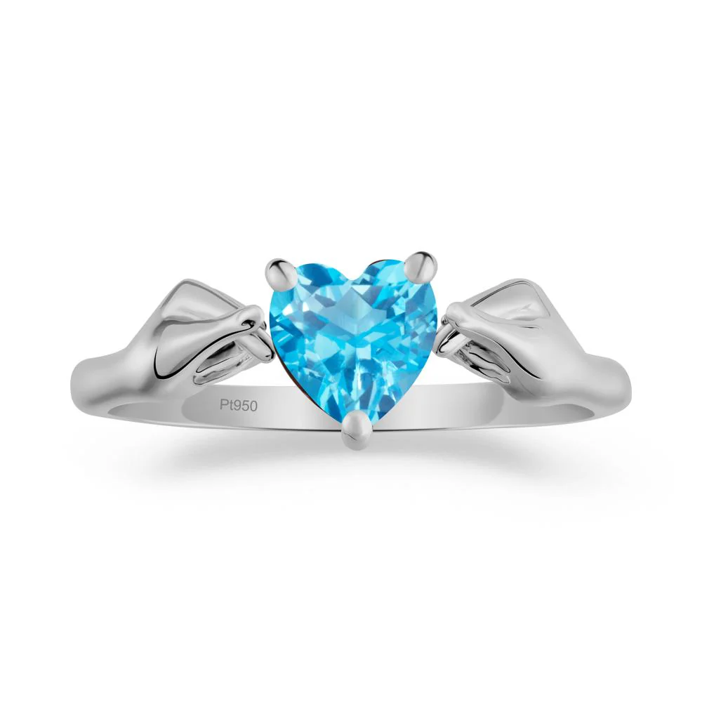Heart Shaped Swiss Blue Topaz Ring with Finger Heart - Image 3