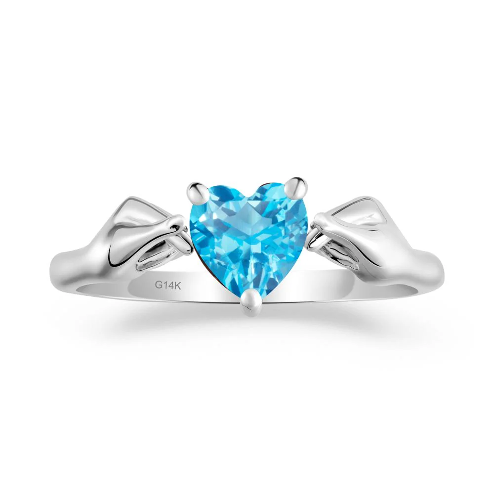 Heart Shaped Swiss Blue Topaz Ring with Finger Heart - Image 5